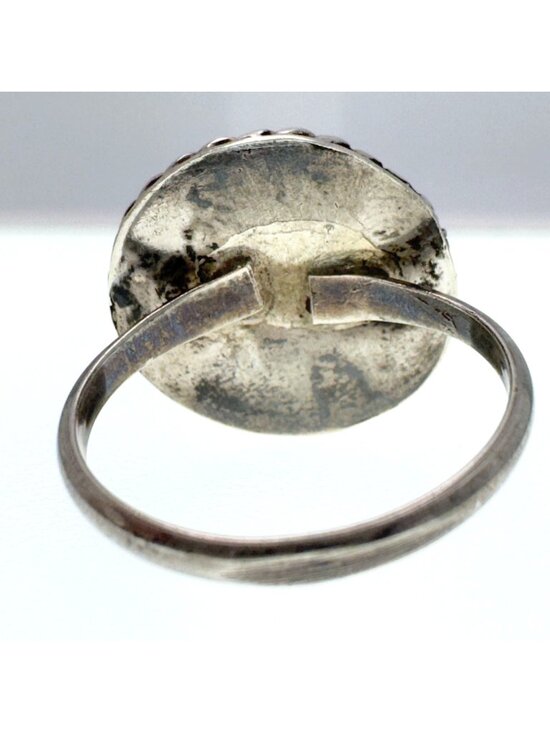 Sterling Silver Ring Turquoise Cabochon Twisted Rope Size 8 Artisan-Made Vintage - Picture 9 of 10